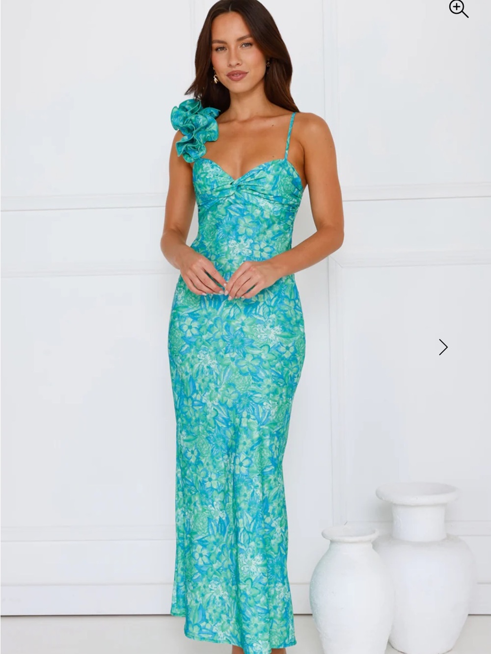Hello Molly Aqua Green One-Shoulder Floral Column Dress
